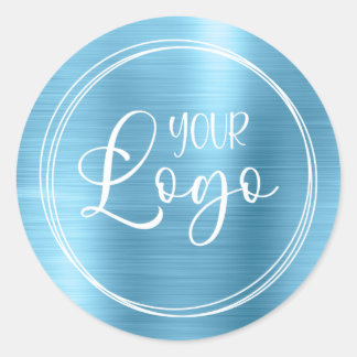 Your Business Logo Here Metallic Baby Blue Classic Round Sticker