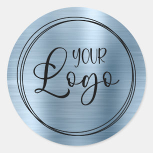 Your Business Logo Here Metallic Blue Classic Round Sticker