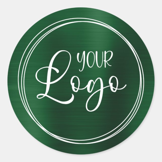Your Business Logo Here Metallic Dark Green Classic Round Sticker (Front)