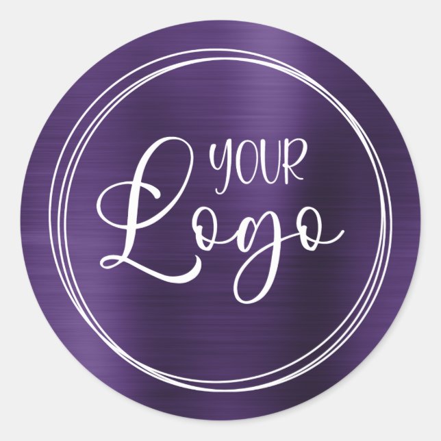 Your Business Logo Here Metallic Dark Violet Classic Round Sticker (Front)