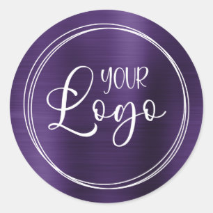 Your Business Logo Here Metallic Dark Violet Classic Round Sticker