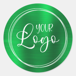 Your Business Logo Here Metallic Green Classic Round Sticker