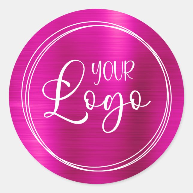 Your Business Logo Here Metallic Hot Pink Classic Round Sticker (Front)