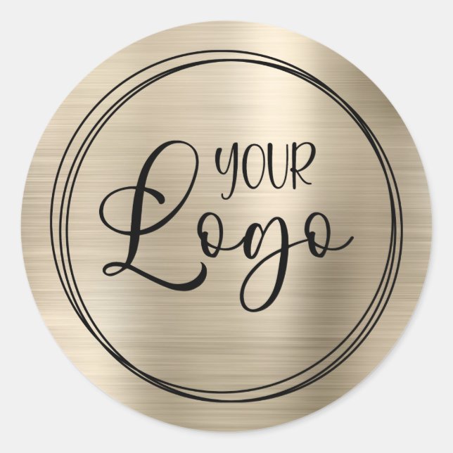 Your Business Logo Here Metallic Light Gold Classic Round Sticker (Front)