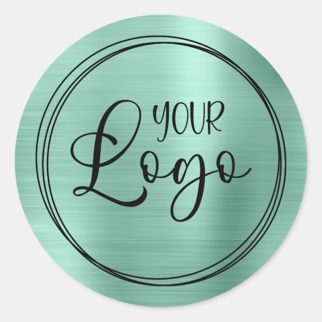 Your Business Logo Here Metallic Light Teal Classic Round Sticker (Front)