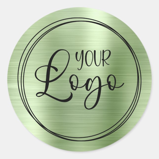 Your Business Logo Here Metallic Mint Green Classic Round Sticker (Front)