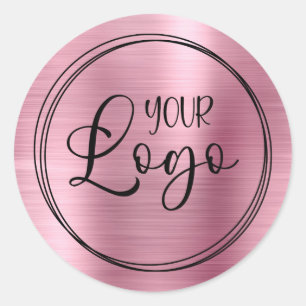 Your Business Logo Here Metallic Pink Classic Round Sticker