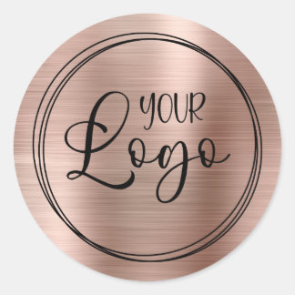 Your Business Logo Here Metallic Rose Gold Classic Round Sticker