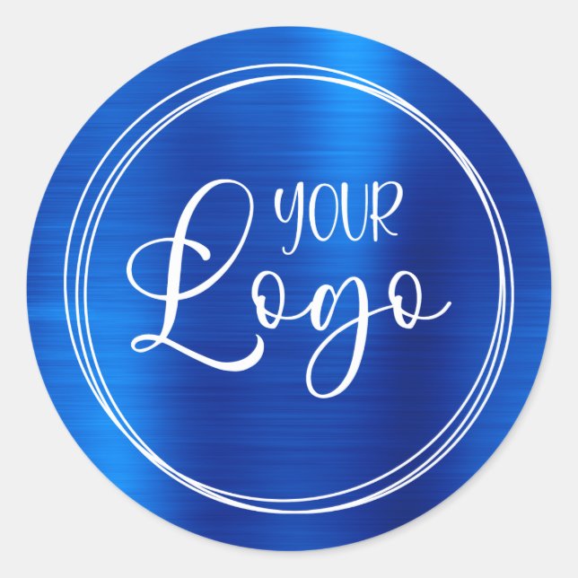 Your Business Logo Here Metallic Royal Blue Classic Round Sticker (Front)