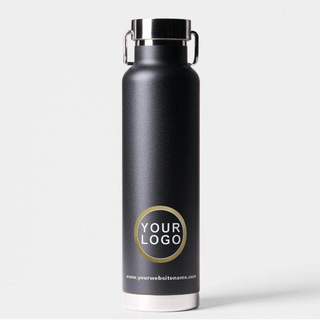 Your Business Logo Modern Minimalist Black Water Bottle (Front)