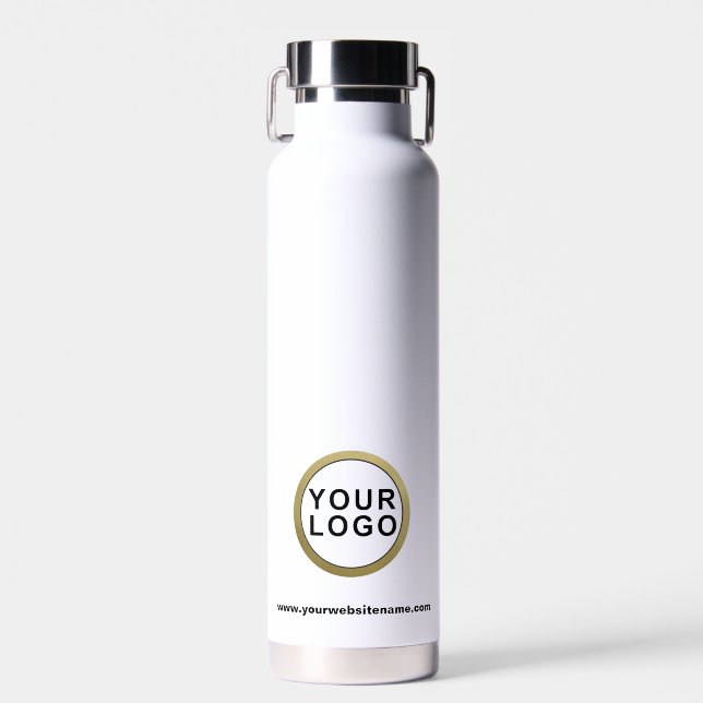 Your Business Logo Modern Minimalist White Water Bottle (Front)