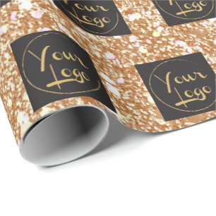 Your Business Logo on Beige Glitter Promo Wrapping Paper