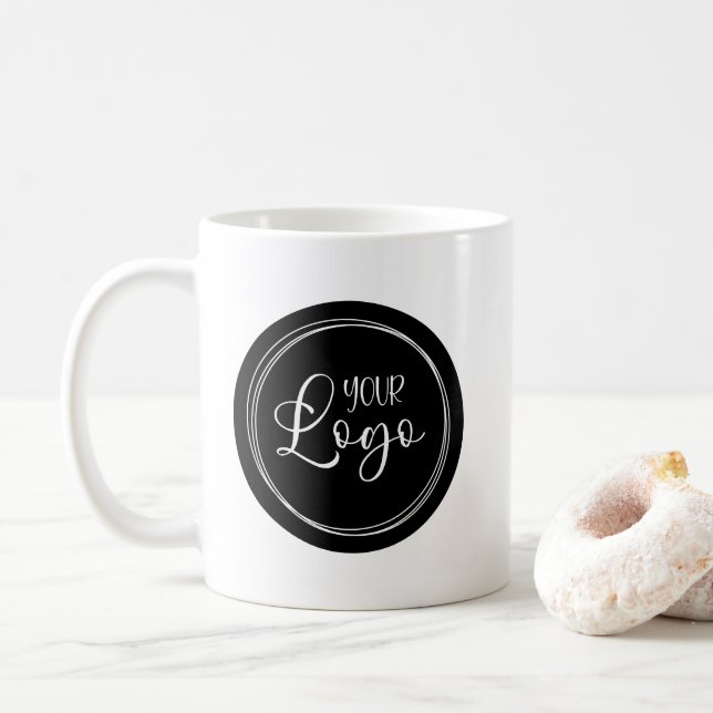 Your Business Logo on Black Circle Coffee Mug (With Donut)