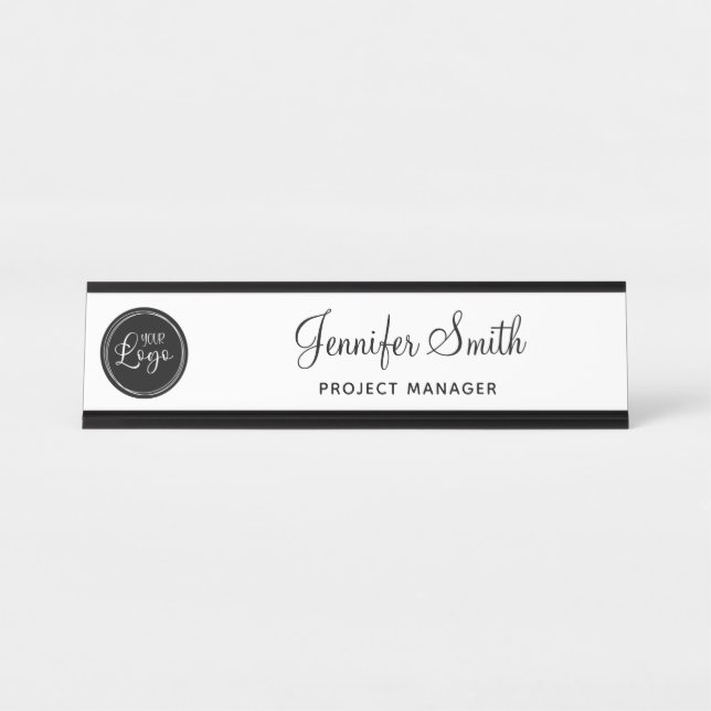 Your Business Logo on Black Circle Desk Name Plate (Front)