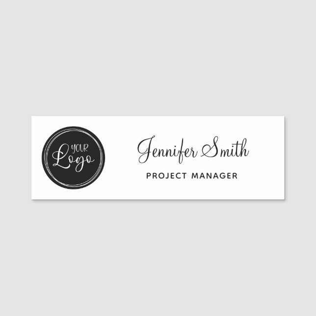 Your Business Logo on Black Circle Name Tag (Front)