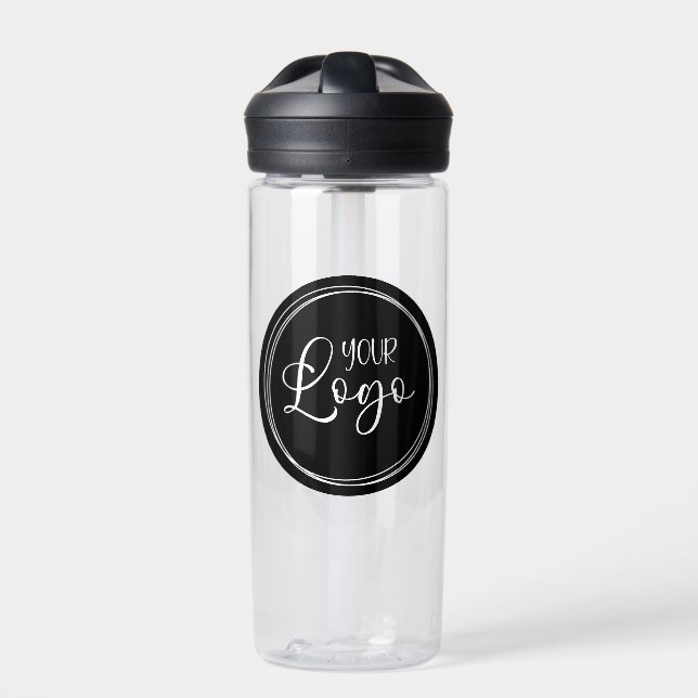 Your Business Logo on Black Circle Water Bottle (Front)