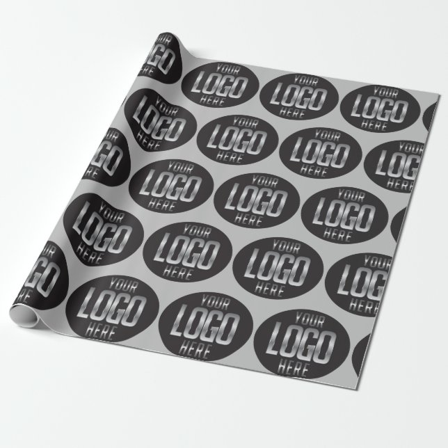 Your Business Logo on Grey Wrapping Paper (Unrolled)