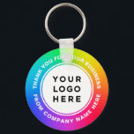 Your Business Logo on Rainbow Thank You Key Ring<br><div class="desc">Your Business Logo on Eyecatching Colorful Rainbow Thank you personalized keychain with custom text in a modern and professional design. Minimalist and unisex,  for any age and any occasions.</div>