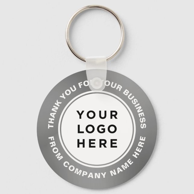 Your Business Logo on Silver Grey Thank You Key Ring (Front)