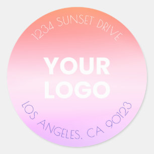 Your Business Logo   Orange Pink Purple Ombre Classic Round Sticker