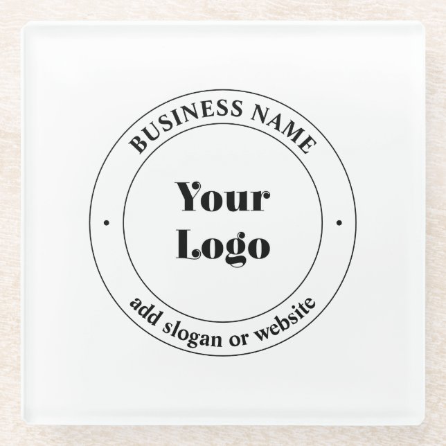 Your Business Logo & Promotional Text | White Glass Coaster (Front)