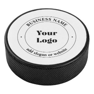 Your Business Logo & Promotional Text   White Hockey Puck