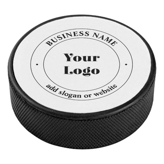 Your Business Logo & Promotional Text | White Hockey Puck (3/4)