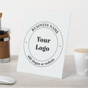 Your Business Logo & Promotional Text   White Pedestal Sign