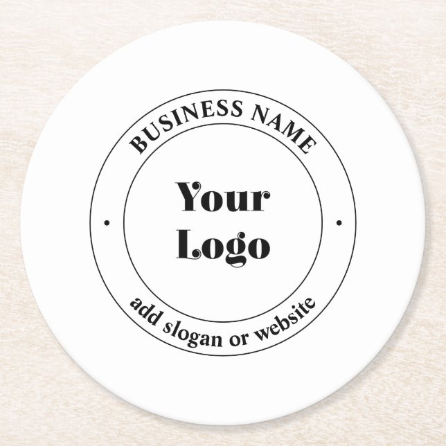 Your Business Logo & Promotional Text | White Round Paper Coaster (Front)