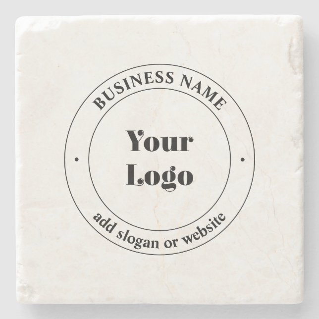 Your Business Logo & Promotional Text | White Stone Coaster (Front)