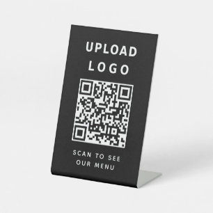 Your Business Logo QR Code Contactless Menu Black Pedestal Sign