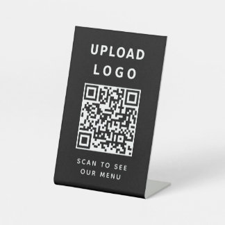 Your Business Logo QR Code Contactless Menu Black Pedestal Sign