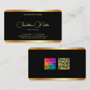 Your Business Logo QR Code Custom Text Black Gold Card