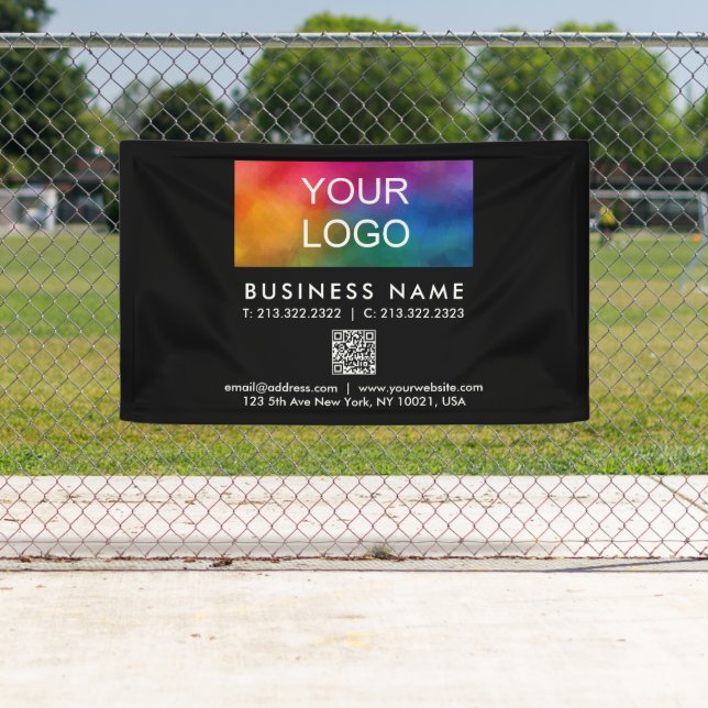 Your Business Logo QR Code Modern Elegant Black Banner (Insitu)