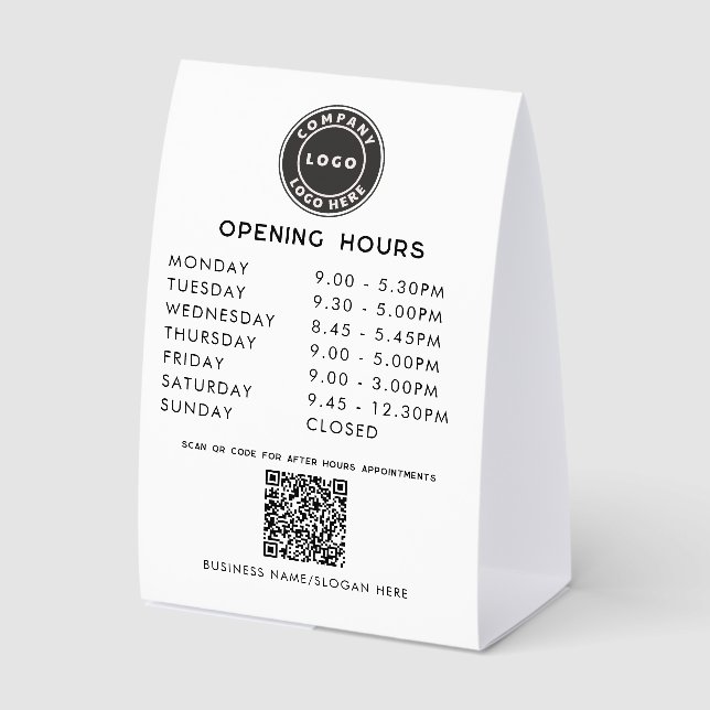 Your Business Logo QR Code Opening Hours (Front)