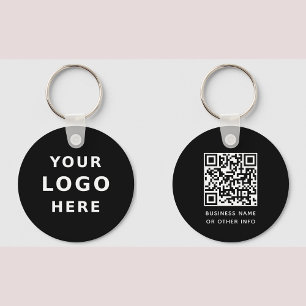Your Business Logo  & QR Code Simple Round Black Key Ring