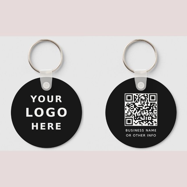 Your Business Logo  & QR Code Simple Round Black Key Ring (Creator Uploaded)