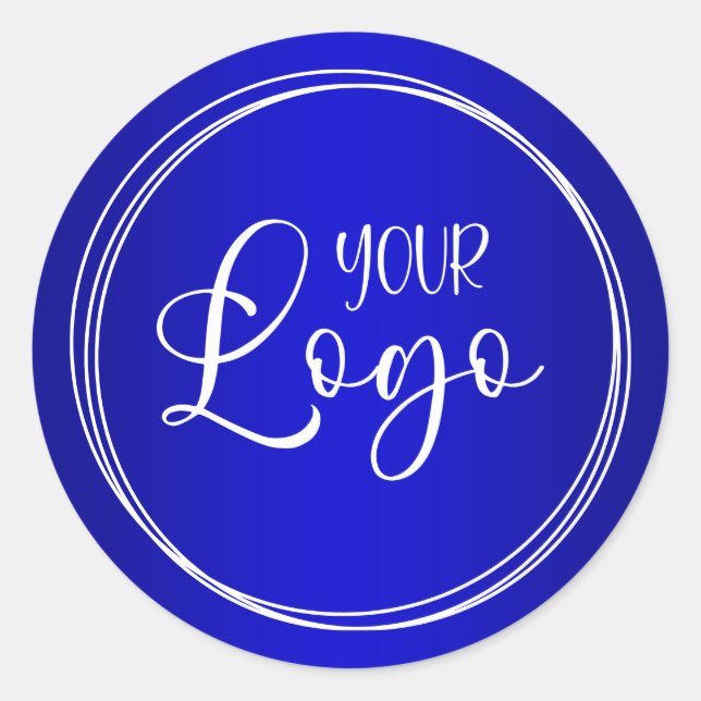 Your Business Logo Royal Blue Ombre Classic Round Sticker (Front)