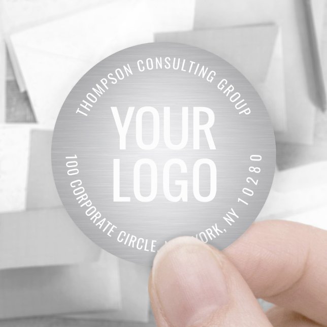 Your Business Logo Silver Faux Foil Return Address Classic Round Sticker (Creator Uploaded)