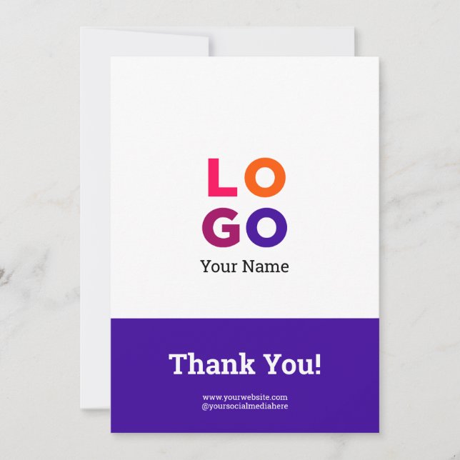 Your Business Logo Simple Magenta Thank You Card (Front)