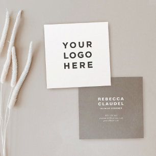 Your Business Logo Simple Minimalist Taupe Grey Square Business Card