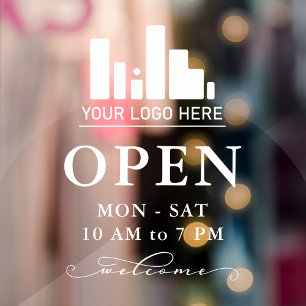 Your Business Logo Swirly Welcome Open Hours Window Cling