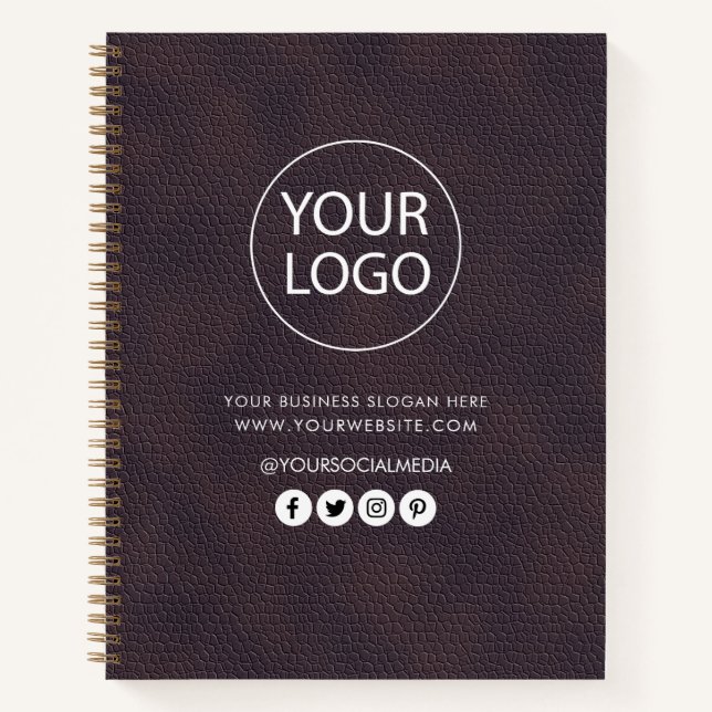 Your Business Logo & Text Company Branded Leather  Notebook (Front)