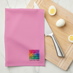 Your Business Logo Text Custom Trendy Pink Elegant Tea Towel