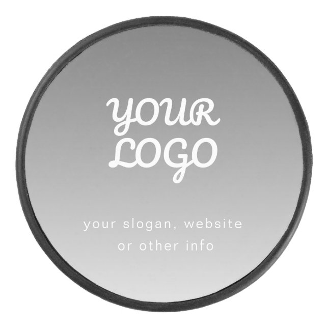 Your Business Logo & Text | Dark Grey Ombre  Hockey Puck (Front)