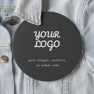Your Business Logo & Text   Stylish Dark Grey 6 Cm Round Badge
