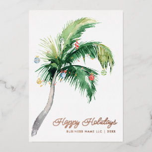 Your Business Logo Tropical Palm Tree Christmas Foil Holiday Card