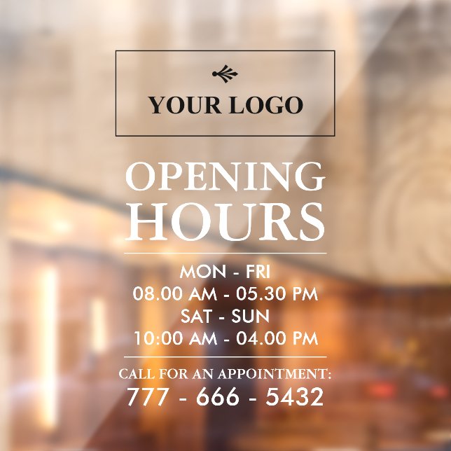 Your Business Logo White Opening Hours & Number Window Cling (Sheet 2)