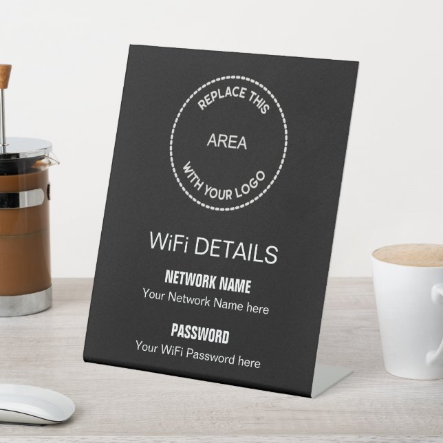 Your Business Logo Wifi Details for Guests black Pedestal Sign (In SItu)