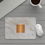 Your business name copper metallic grey marble mouse mat<br><div class="desc">Luxurious classy glamourous business professional grey gold marble patterned mouse pad for makeup artist | hairstylist | fashion stylist | beauty salon | spa | home design | architect studio with shinny beige tan copper metallic look geometric square label. Perfect choice for a stylish sophisticated look. ----- Personalise it with...</div>